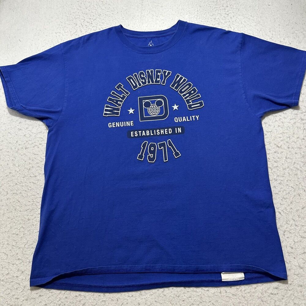 Disney Parks Men's XL Walt Disney World Crewneck Graphic T Shirt 1971 Logo Blue - Picture 1 of 11